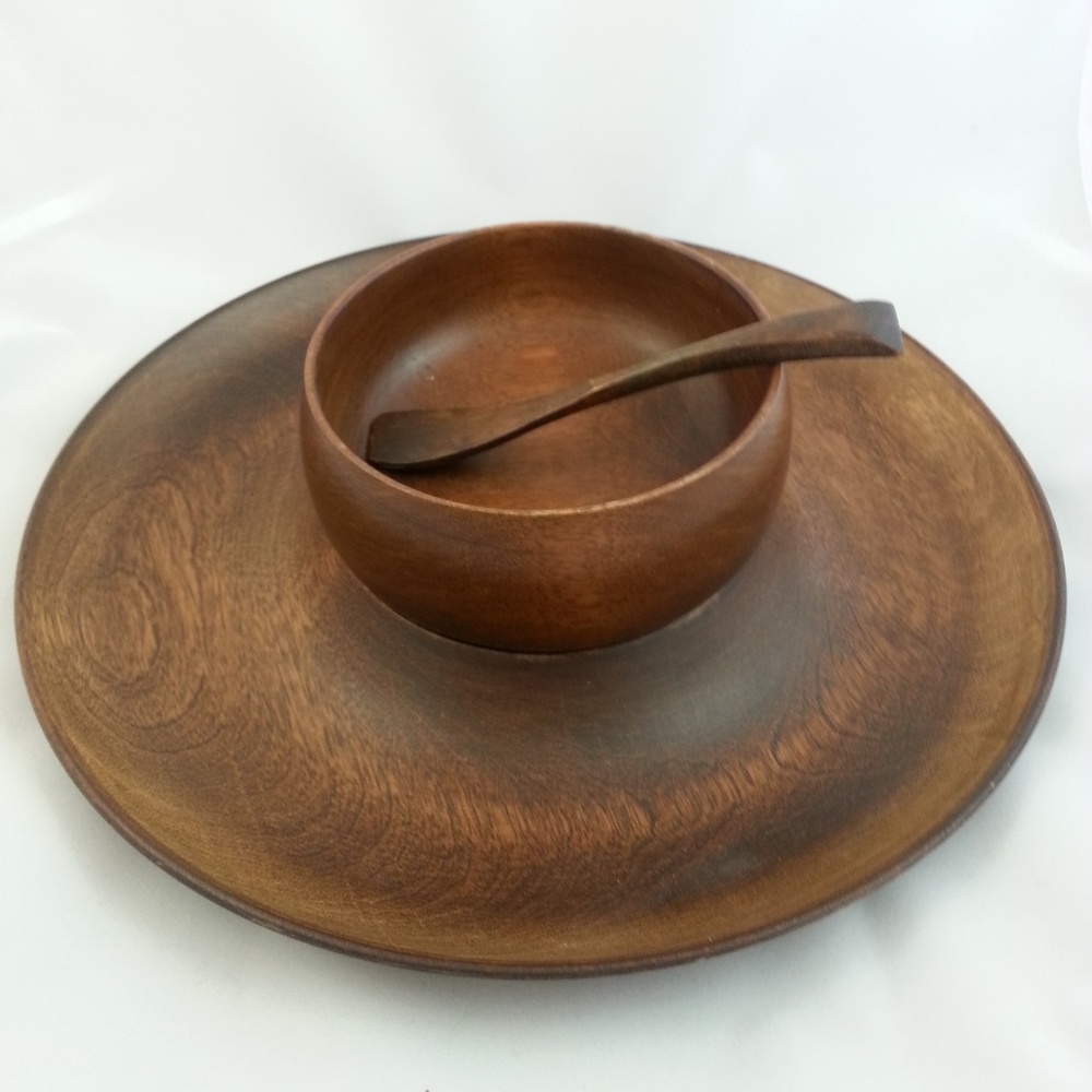 Vintage Woodbury hand turned wood serving set